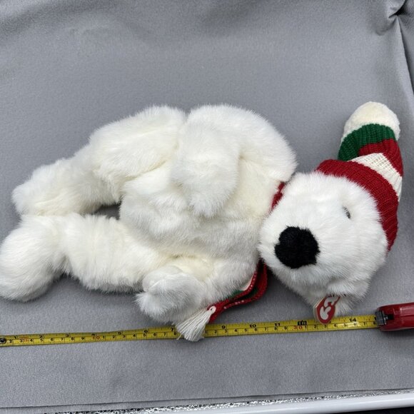Vintage TY Beanie Buddies White Holiday Bear 1997 Knit Hat Scarf Green Red 14" - Picture 6 of 8